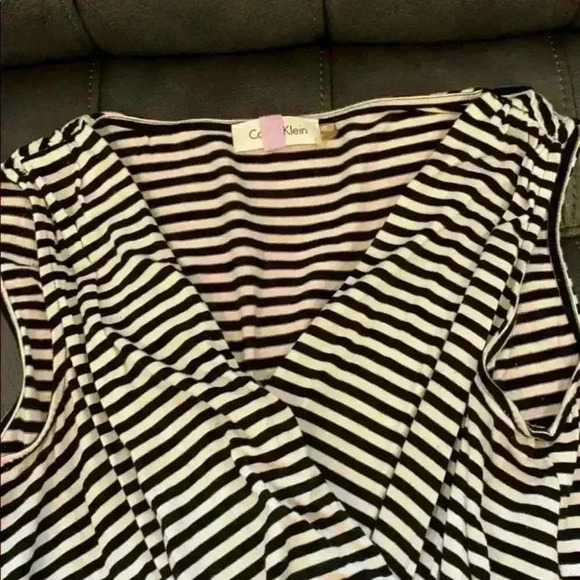 Calvin Klein V-neck Wrap Dress Black White/Black - Picture 3 of 8